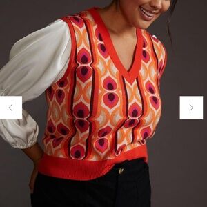 Anthropologie Maeve Vera sweater vest plus size 3X orange pink NWT